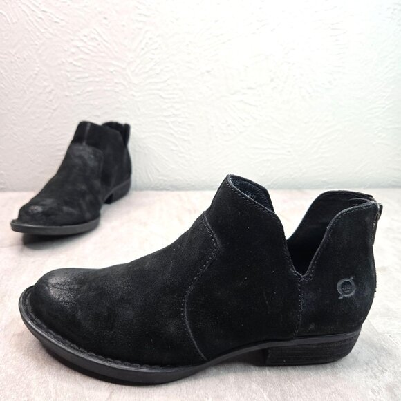 Born Ankle Boots Suede Black Distressed Western Rugged Comfort Booties Size 6.5 - Picture 1 of 12